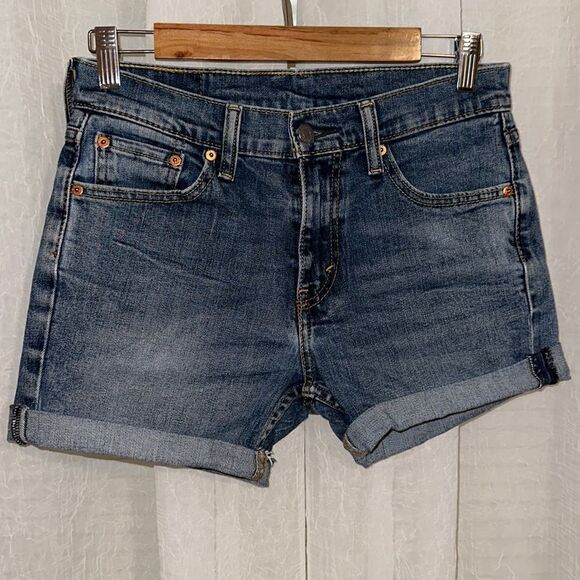 LEVI’S 30 511 Medium Wash Blue Cuffed Denim Jean Shorts - Picture 1 of 10